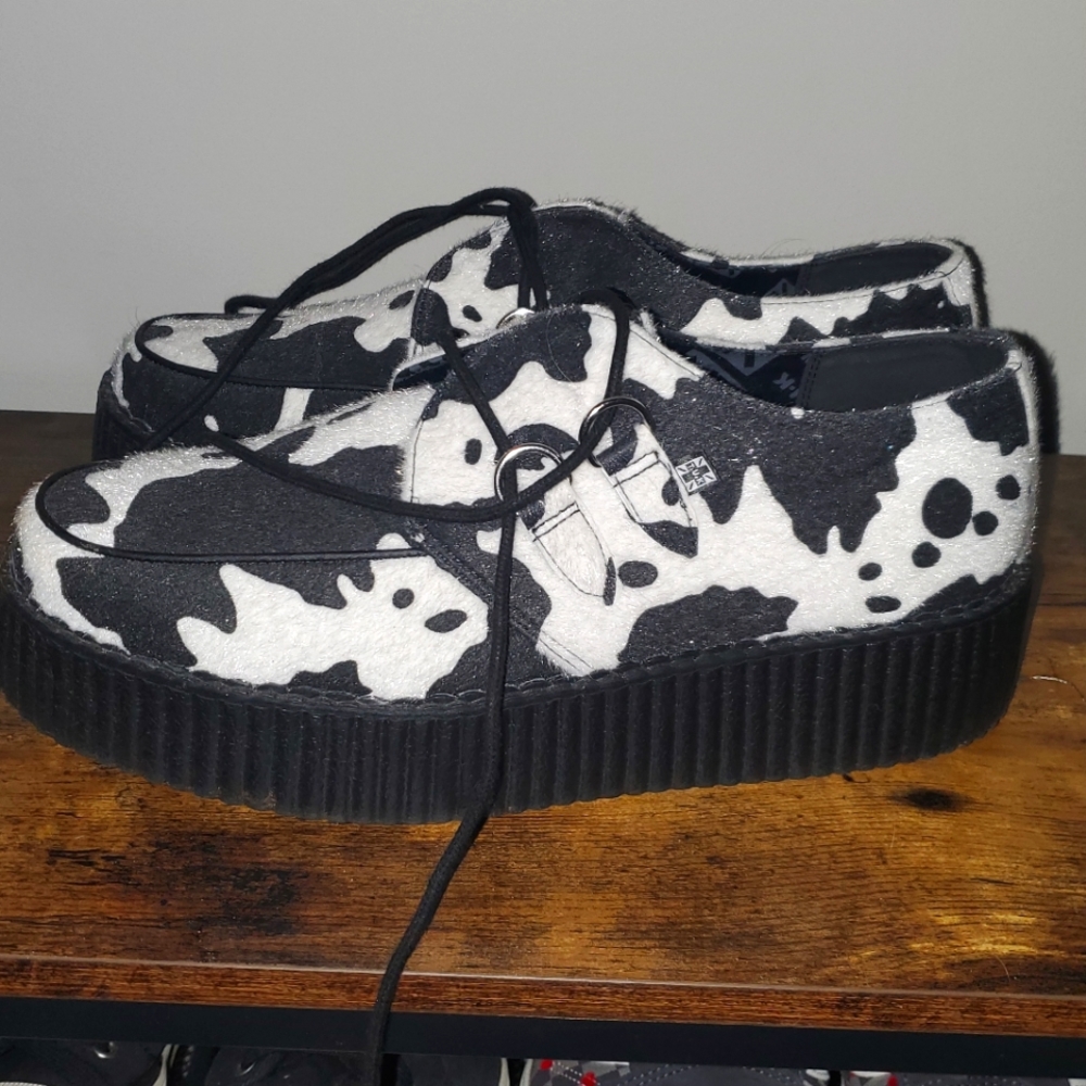Rare TUK T.U.K  Creeper Sneakers Black White Cowprint Size M 12 W 14